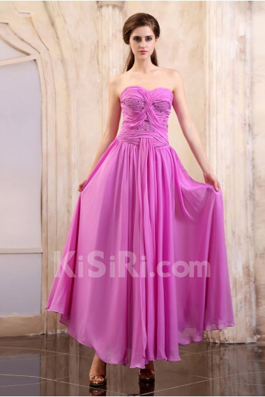 Chiffon Sweetheart Ankle-Length Column Dress with Beaded and Ruffle