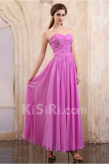 Chiffon Sweetheart Ankle-Length Column Dress with Beaded and Ruffle