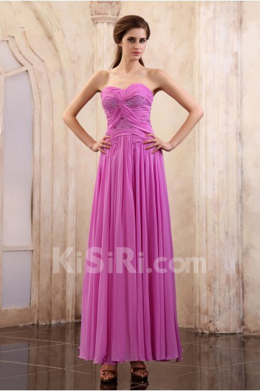 Chiffon Sweetheart Ankle-Length Column Dress with Beaded and Ruffle