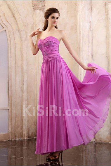 Chiffon Sweetheart Ankle-Length Column Dress with Beaded and Ruffle