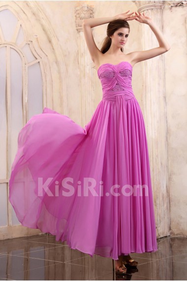 Chiffon Sweetheart Ankle-Length Column Dress with Beaded and Ruffle