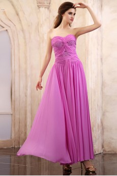 Chiffon Sweetheart Ankle-Length Column Dress with Beaded and Ruffle