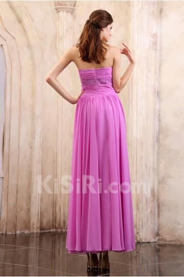 Chiffon Sweetheart Ankle-Length Column Dress with Beaded and Ruffle