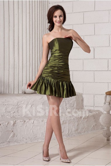 Taffeta Strapless Short Dress with Ruffle