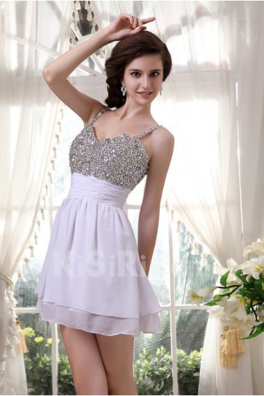 Chiffon Spaghetti Straps Short Dress with Beaded