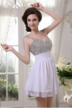 Chiffon Spaghetti Straps Short Dress with Beaded