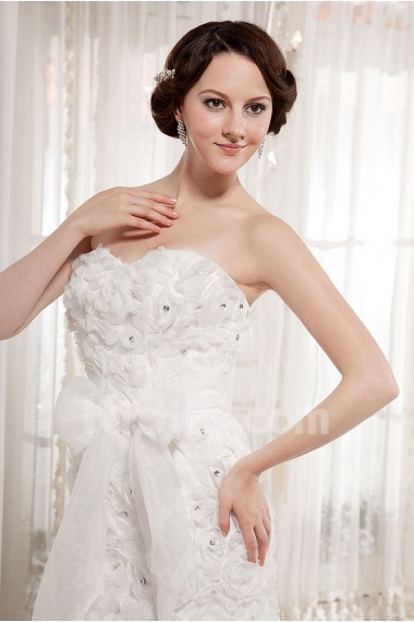 Organza Sweetheart Sheath Dress with Embroidery and Sash