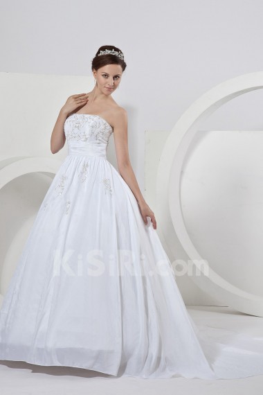 Satin Strapless Ball Gown with Embroidery