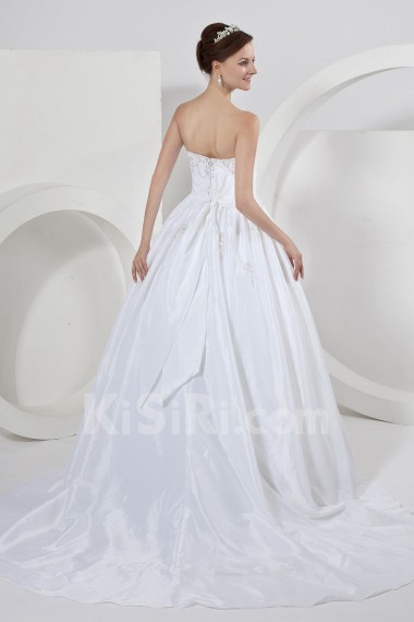 Satin Strapless Ball Gown with Embroidery