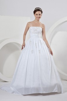 Satin Strapless Ball Gown with Embroidery