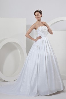 Satin Strapless Ball Gown with Embroidery