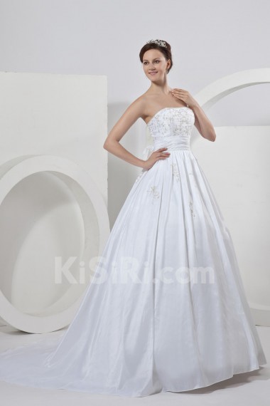 Satin Strapless Ball Gown with Embroidery