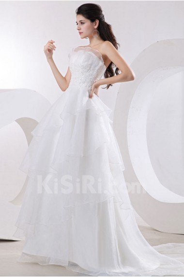 Organza Strapless A-Line Dress with Embroidery