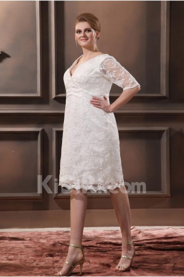 Lace V-Neck Plus Size Dress with Three Quarter Sleeves