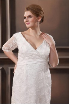 Lace V-Neck Plus Size Dress with Three Quarter Sleeves