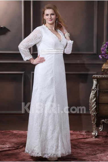 Lace Ruffle V-Neck Plus Size Gown