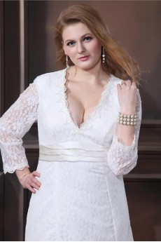 Lace Ruffle V-Neck Plus Size Gown