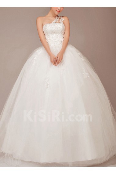 Satin and Tulle  Floor Length Ball Gown with Embroidered