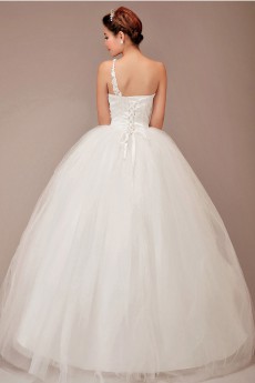 Satin and Tulle  Floor Length Ball Gown with Embroidered