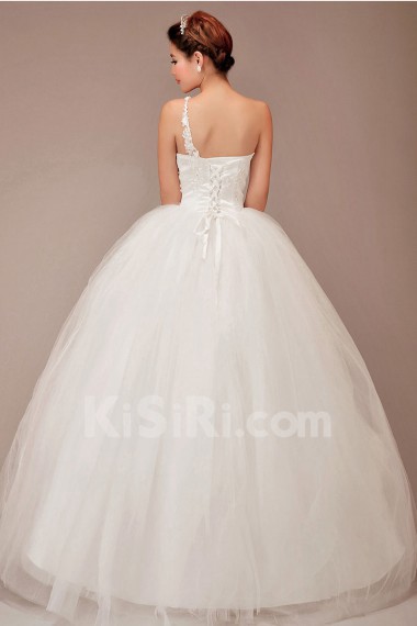 Satin and Tulle  Floor Length Ball Gown with Embroidered