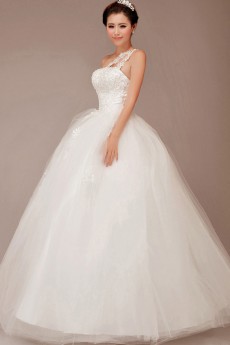 Satin and Tulle  Floor Length Ball Gown with Embroidered