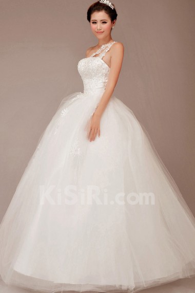 Satin and Tulle  Floor Length Ball Gown with Embroidered