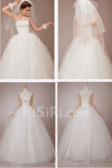 Satin and Tulle  Floor Length Ball Gown with Embroidered