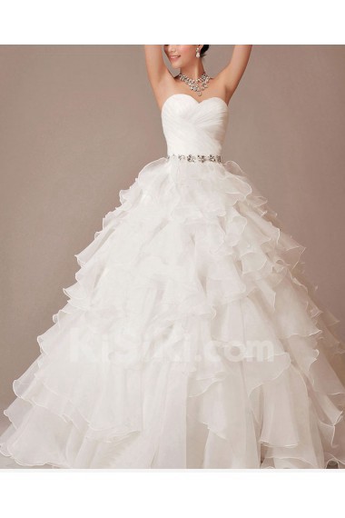 Satin and Organza Sweetheart Floor Length Ball Gown with Crystals