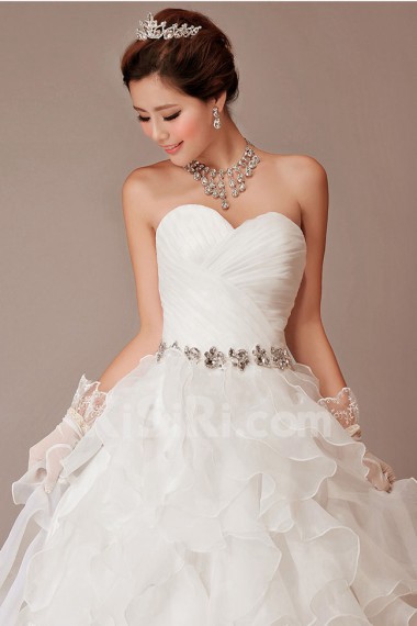 Satin and Organza Sweetheart Floor Length Ball Gown with Crystals