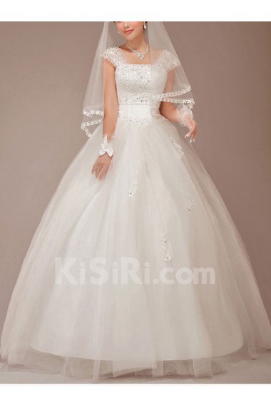 Satin and Tulle Straps Floor Length Ball Gown with Sequins