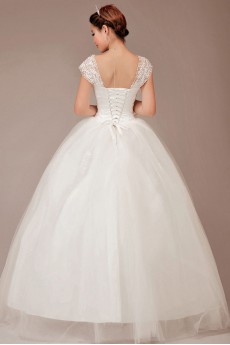 Satin and Tulle Straps Floor Length Ball Gown with Sequins