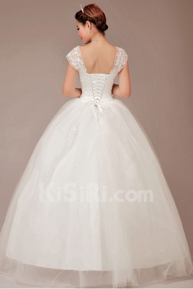 Satin and Tulle Straps Floor Length Ball Gown with Sequins