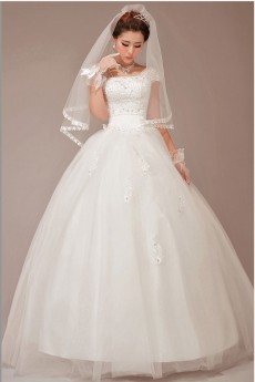 Satin and Tulle Straps Floor Length Ball Gown with Sequins