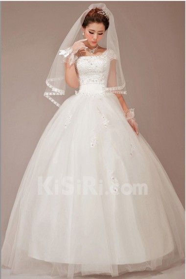 Satin and Tulle Straps Floor Length Ball Gown with Sequins