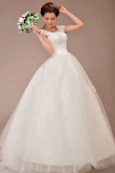 Satin and Tulle Straps Floor Length Ball Gown with Sequins