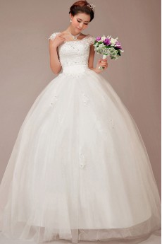 Satin and Tulle Straps Floor Length Ball Gown with Sequins