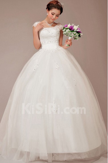 Satin and Tulle Straps Floor Length Ball Gown with Sequins