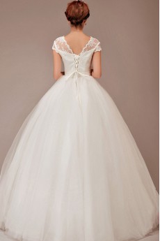 Tulle Bateau Neckline Floor Length Ball Gown with Flower