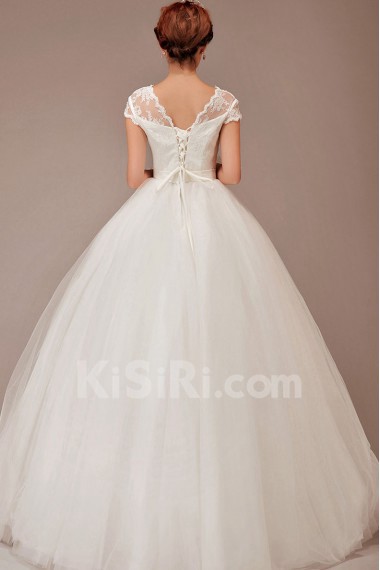 Tulle Bateau Neckline Floor Length Ball Gown with Flower