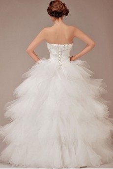 Satin and Tulle Strapless Floor Length Ball Gown with Flowers