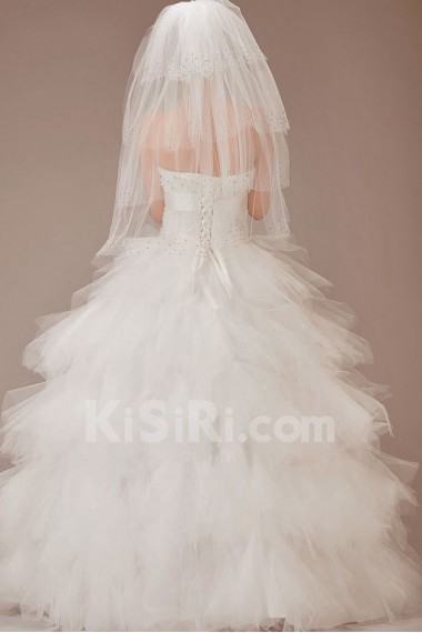 Satin and Tulle Strapless Floor Length Ball Gown with Flowers