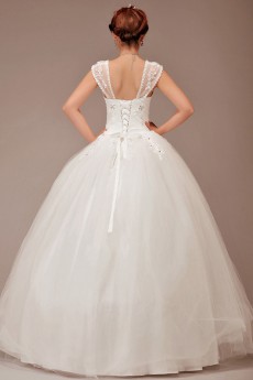 Satin and Tulle Straps Floor Length Ball Gown with Crystals