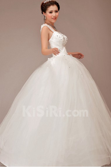 Satin and Tulle Straps Floor Length Ball Gown with Crystals