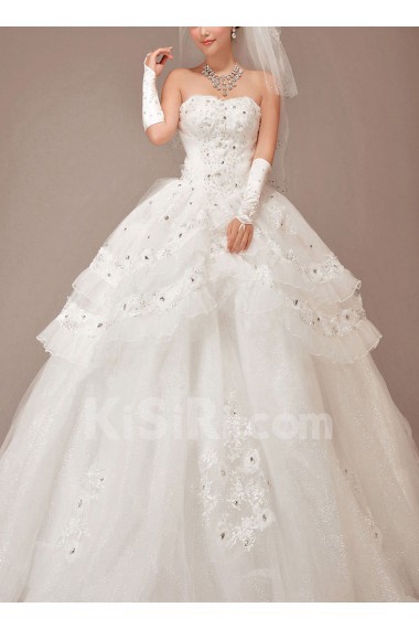 Satin and Lace Sweetheart Floor Length Ball Gown with Crystals