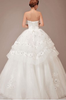 Satin and Lace Sweetheart Floor Length Ball Gown with Crystals