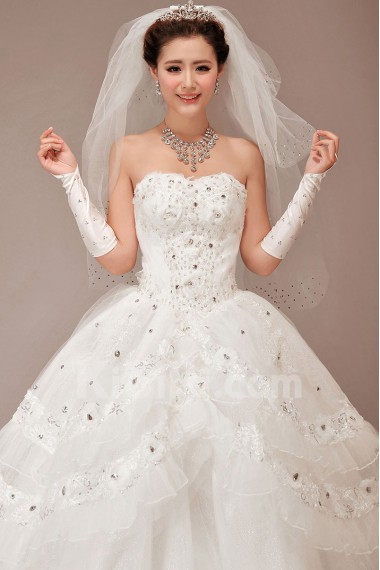 Satin and Lace Sweetheart Floor Length Ball Gown with Crystals