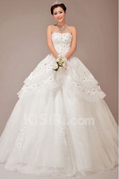 Satin and Lace Sweetheart Floor Length Ball Gown with Crystals