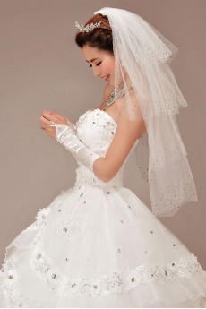 Satin and Lace Sweetheart Floor Length Ball Gown with Crystals