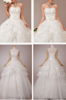 Satin and Lace Sweetheart Floor Length Ball Gown with Crystals