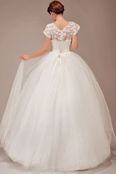 Lace Scoop Neckline Floor Length Ball Gown with Crystals